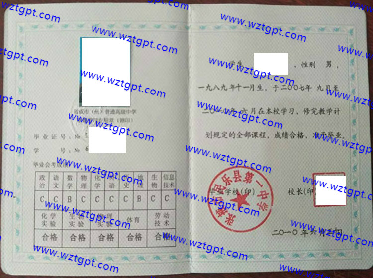 张掖市民乐县第一中学高中毕业证样本