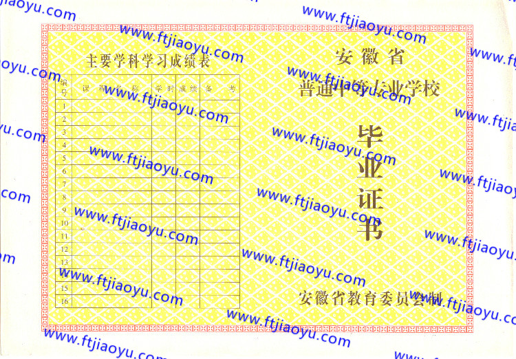 安徽省中专毕业证样本
