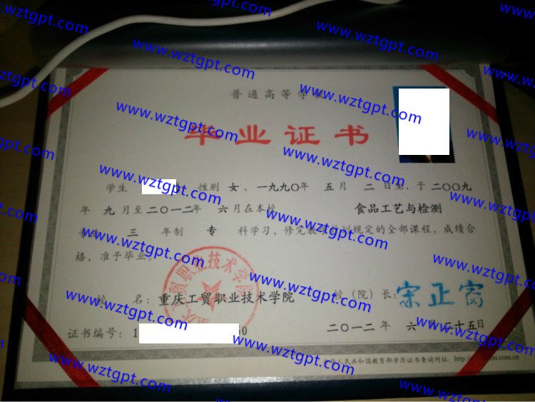 重庆工贸职业技术学院毕业证样本