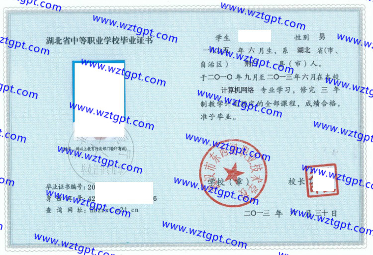 武汉市东西湖职业技术学校中专毕业证样本