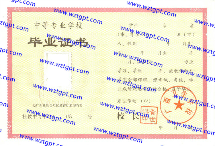 广西卫生学校中专毕业证样本