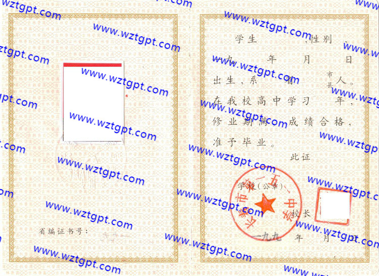 长春市第一五一中学高中毕业证样本
