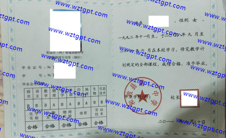 和政县第一中学高中毕业证样本