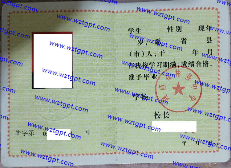 山西省彬县中学高中毕业证样本