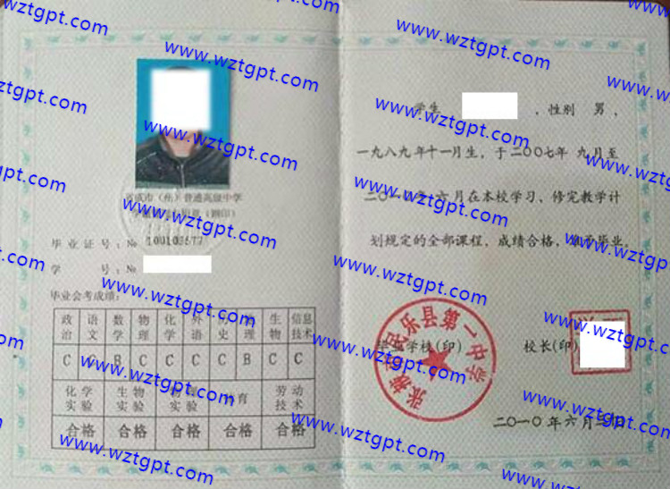 张掖市明乐县第一中学高中毕业证样本