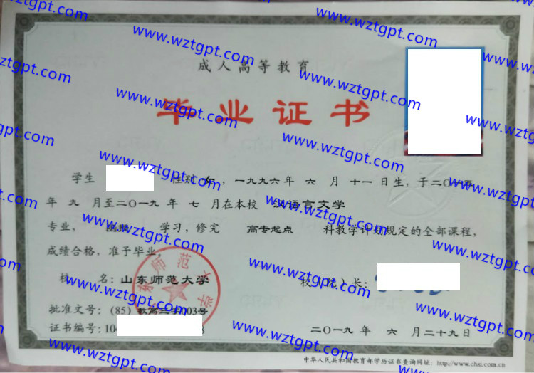 山东师范大学毕业证样本