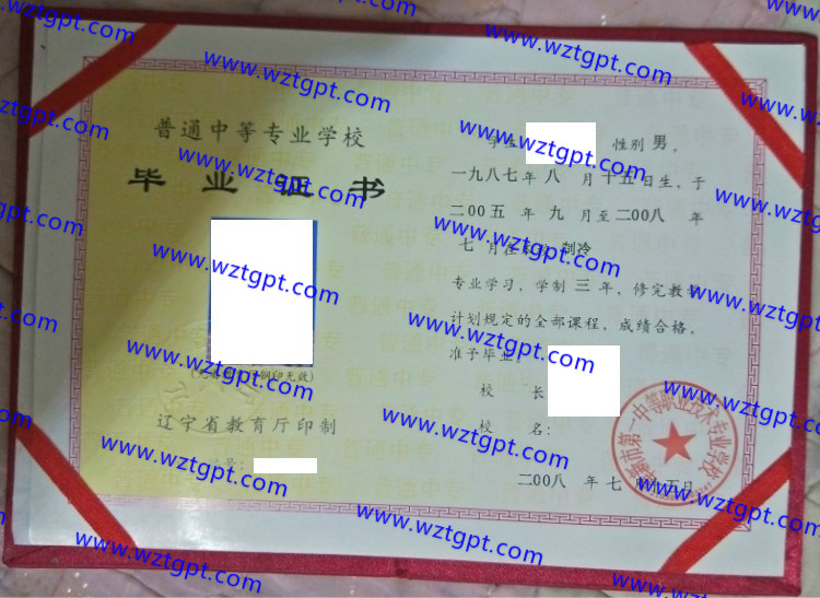 阜新市第一中等职业技术专业学校中专毕业证样本