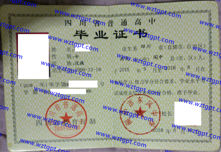 阆中市东风中学高中毕业证样本