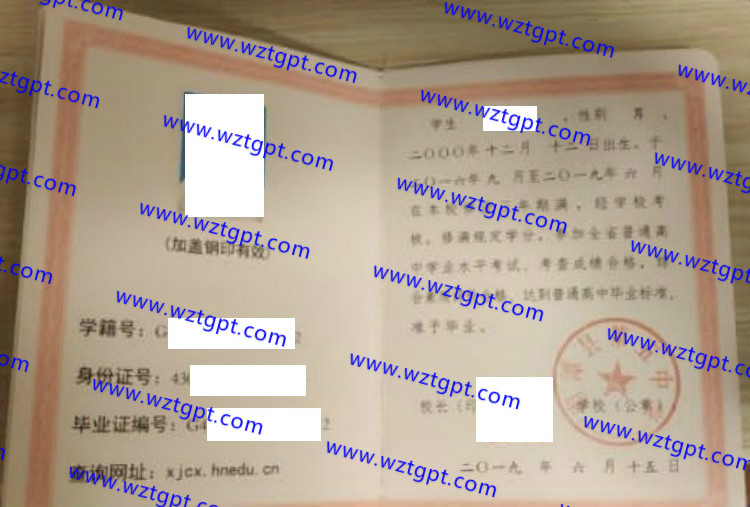 湘潭县第五中学高中毕业证样本