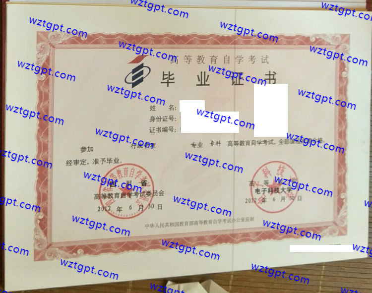 电子科技大学自考毕业证样本
