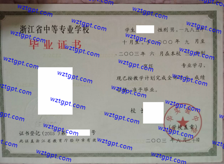 金华实验中学中专毕业证样本
