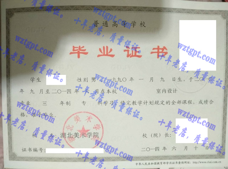 湖北美术学院毕业证样本