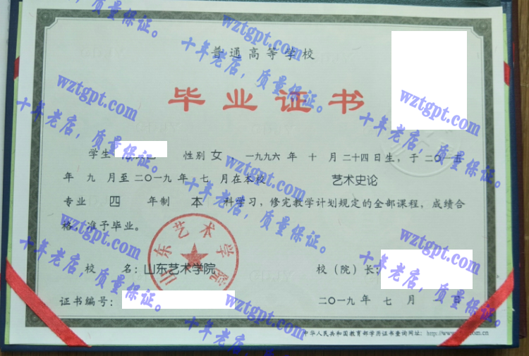 山东艺术学院毕业证样本