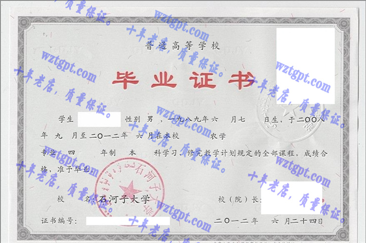 石河子大学毕业证样本