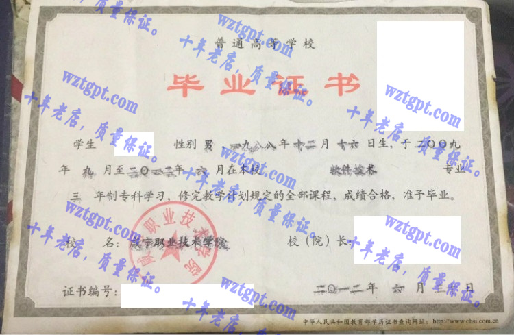 咸宁职业技术学院毕业证样本