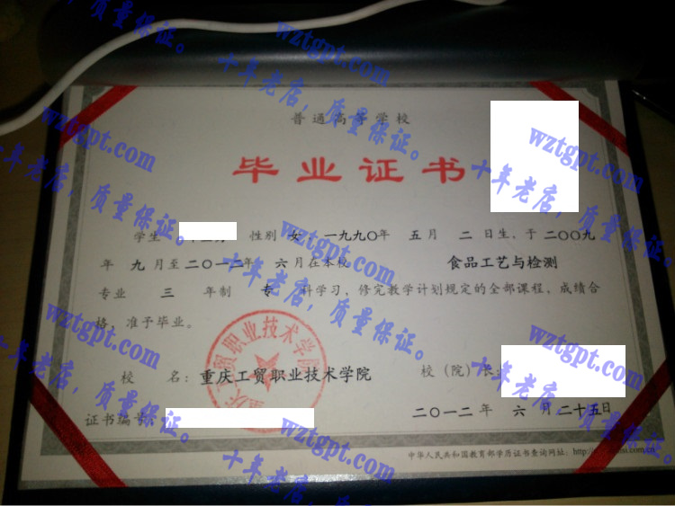重庆工贸职业技术学院毕业证样本