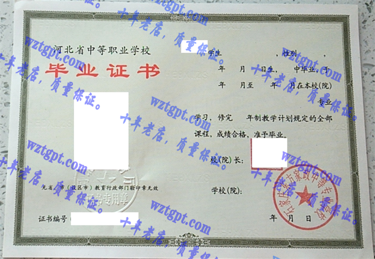 石家庄东方家政中等专业学校毕业证样本