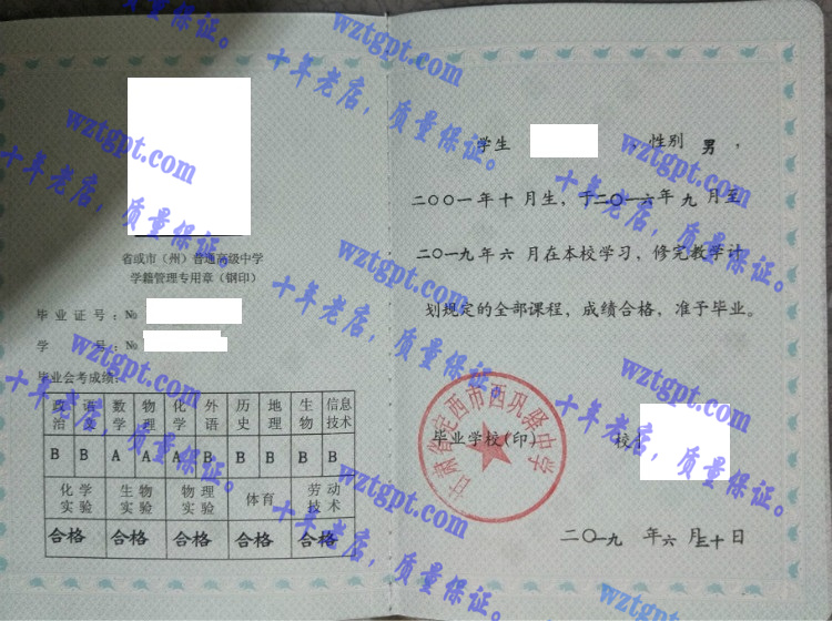 甘肃省定西市西巩驿中学毕业证样本