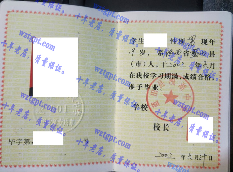 蓝田县洩湖中学毕业证样本
