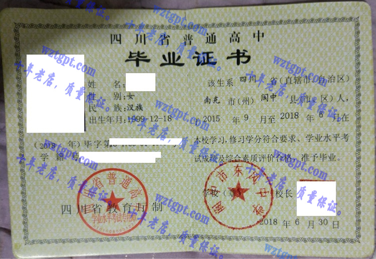 阆中市东风中学毕业证样本