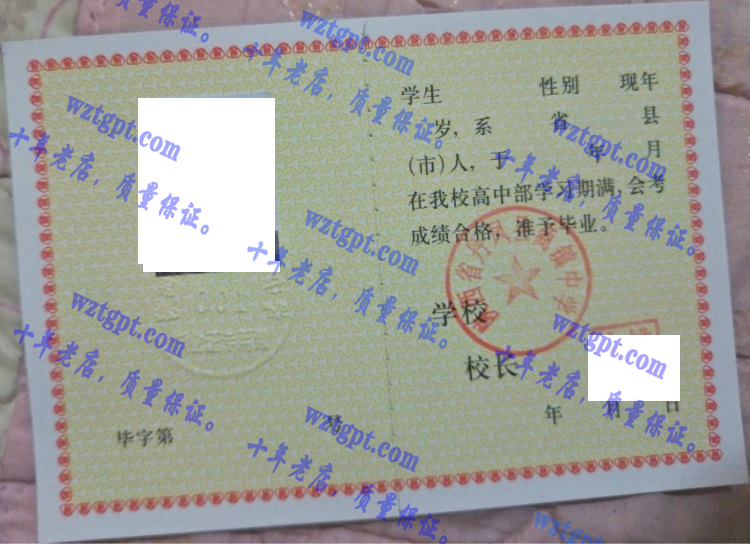 陕西省丹凤县商镇中学毕业证样本