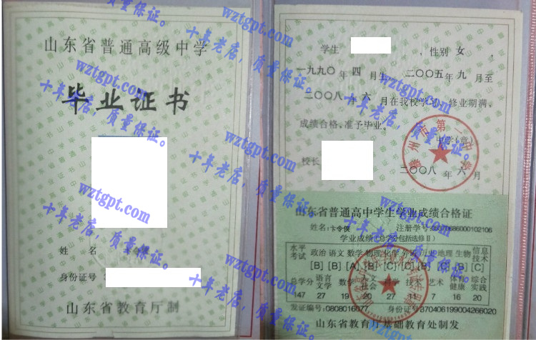 滕州市第一中学毕业证样本