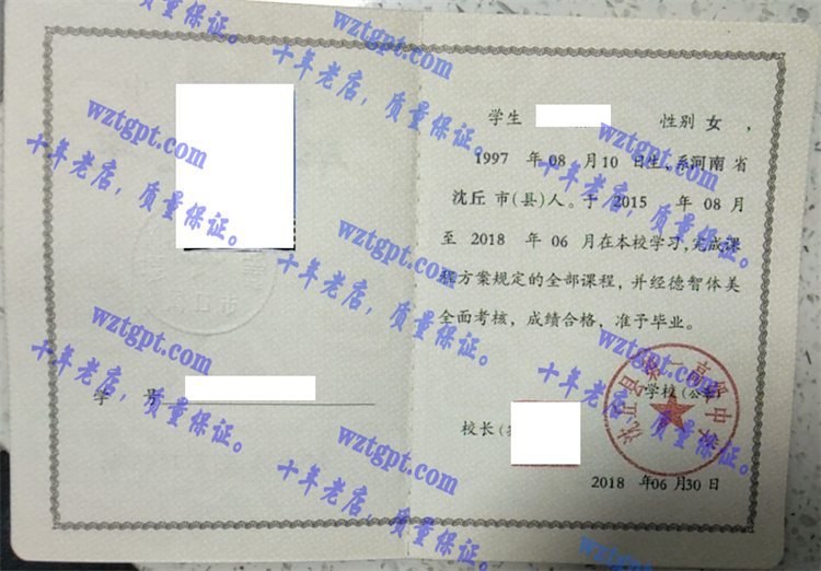 沈丘县第一高级中学毕业证样本