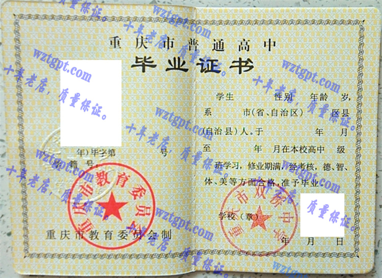 重庆市双桥中学毕业证样本